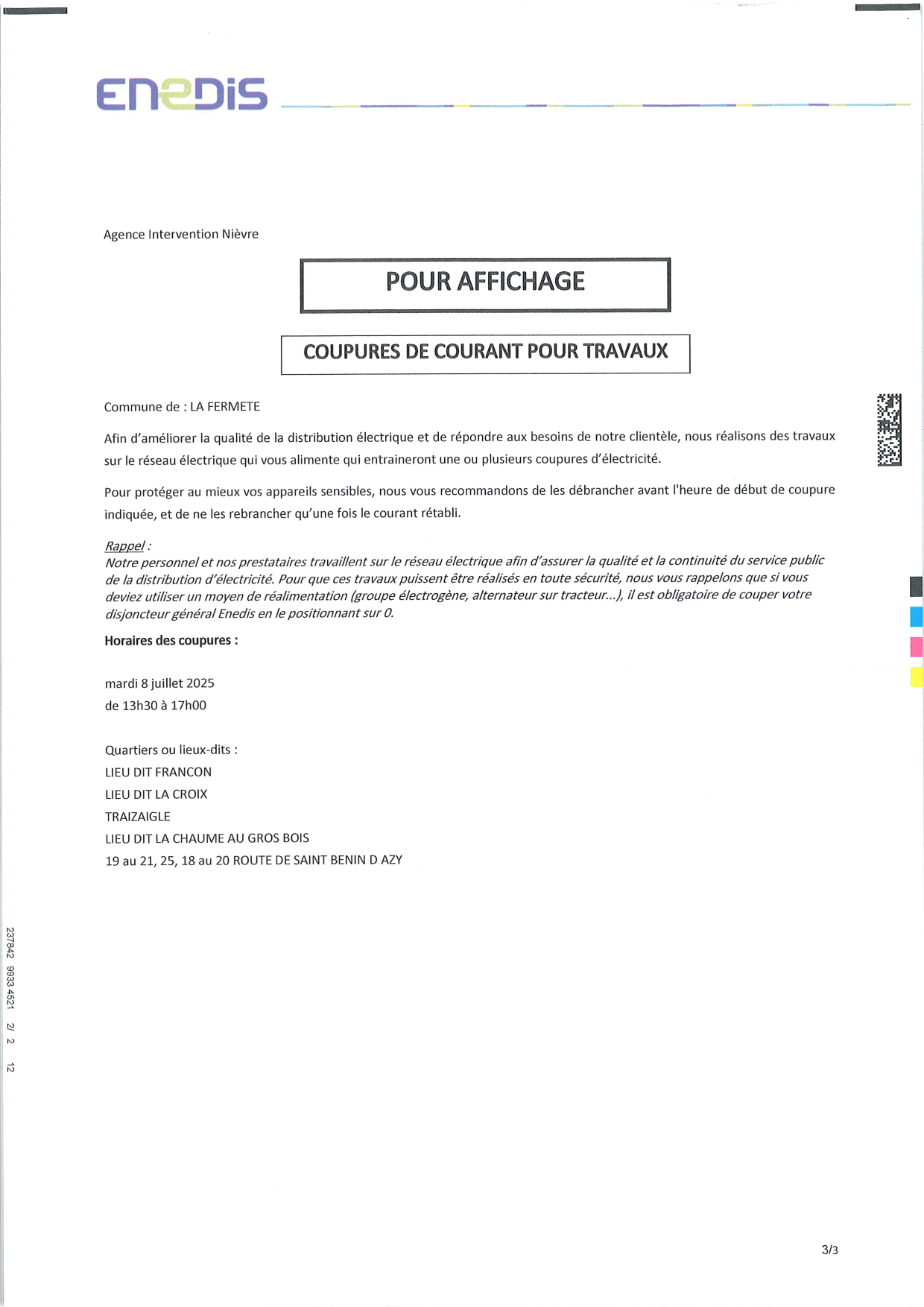 Avis de coupure électrique