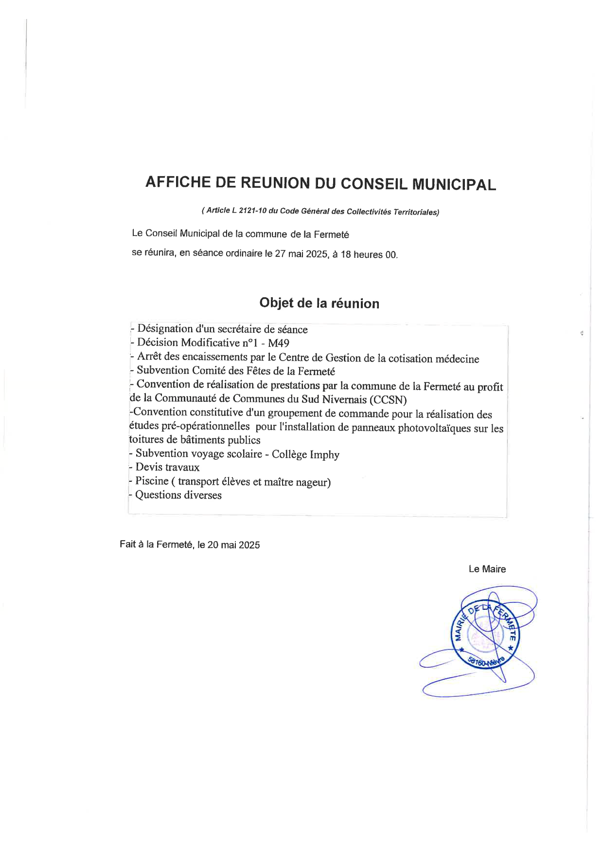 Conseil Municipal 27/05/2025