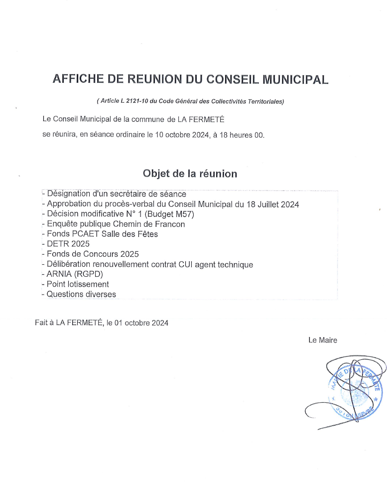 Conseil Municipal 10/10/2024